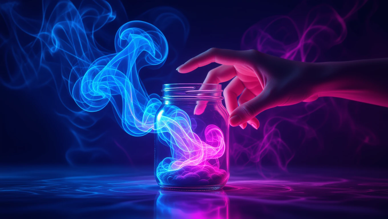 Egy kéz érinti az üvegben lévő színes füstöt, amely az álmok szimbolikáját idézi.