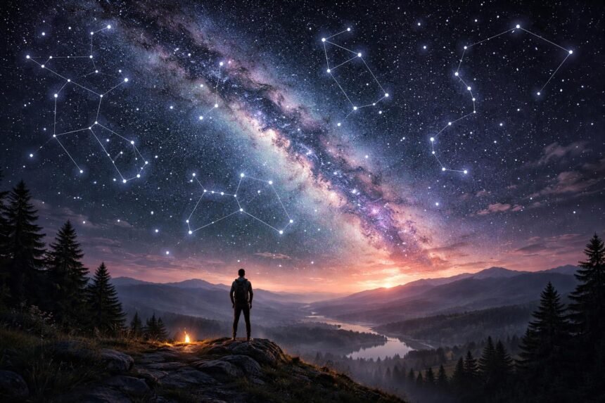 Estei égbolt, csillagok halmaza, navigáció és évszakok kapcsolata. Az égbolt történeti útmutatást ad az időhöz.